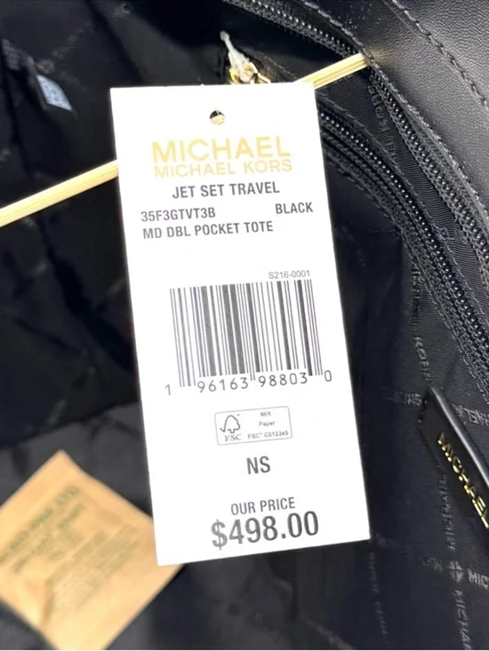 Michael Kors Jet Set Medium Double Pocket Tote Bag Black Signature - Picture 9 of 9